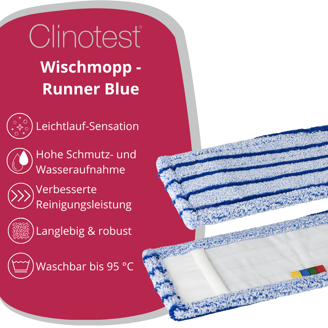 Clinotest Wischmopp, "Runner Blue DB-FC 2.0" Wischbezug, 40 cm
